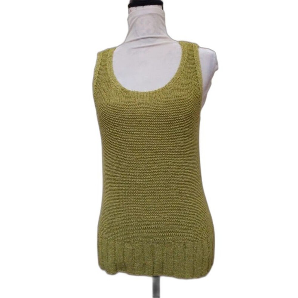 Lime Green Sleeveless Sweater Knit Top Tank Shell Classic Career Layer Medium